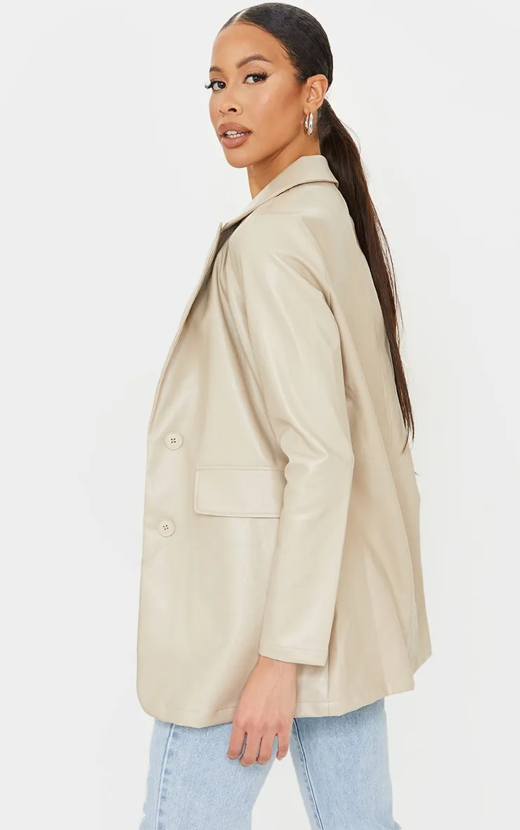 Tall Stone Oversized Button PU Blazer sold by Pretty Little Thing product image thumbnail 2