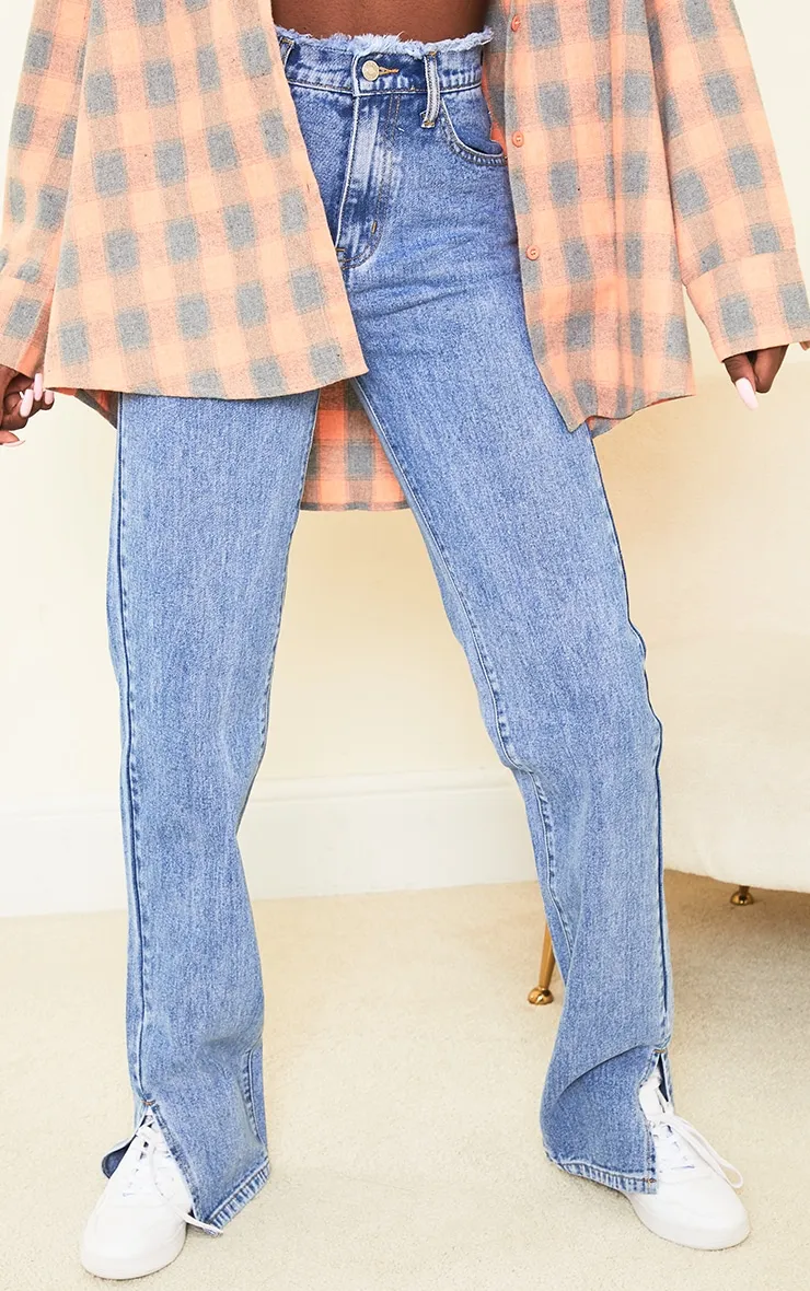 Tall Light Blue Ripped Waistband High Waist Split Hem Jeans sold by Pretty Little Thing product image thumbnail 2