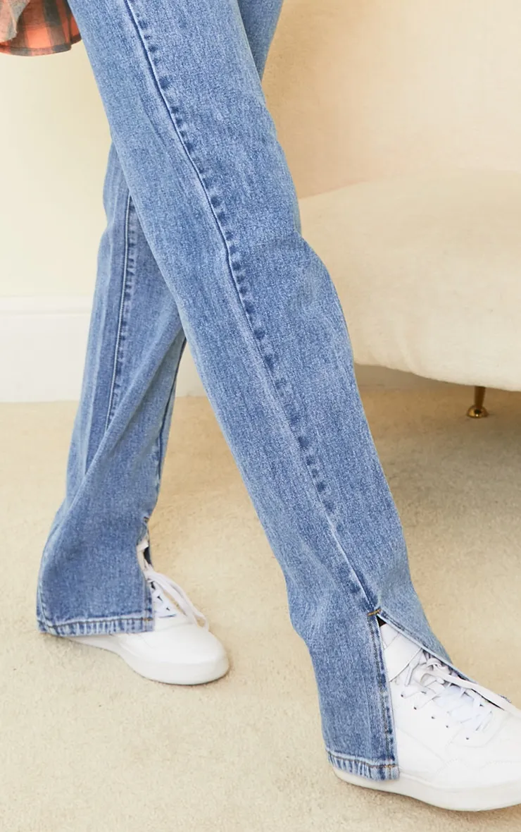 Tall Light Blue Ripped Waistband High Waist Split Hem Jeans sold by Pretty Little Thing product image thumbnail 4