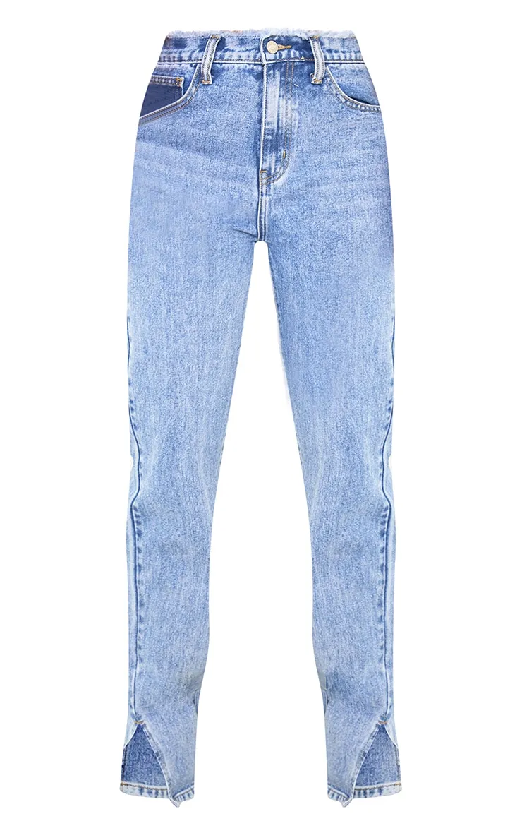 Tall Light Blue Ripped Waistband High Waist Split Hem Jeans sold by Pretty Little Thing product image thumbnail 5