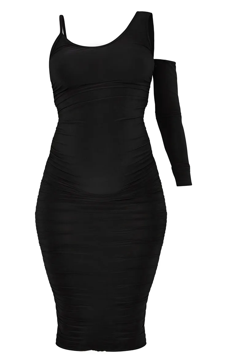 Maternity Black One Sleeve Midi Dress sold by Pretty Little Thing product image thumbnail 5