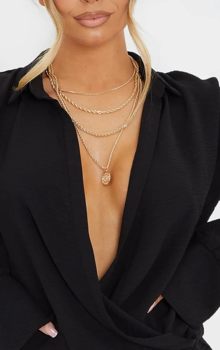 Black Textured Woven Extreme Plunge Bell Cuff Shirt Dress sold by Pretty Little Thing product image thumbnail 4