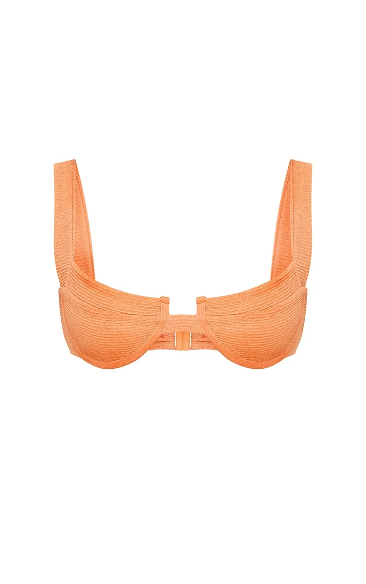 Coral Mini Crinkle Underwired Square Neck Bikini Top sold by Pretty Little Thing product image thumbnail 5
