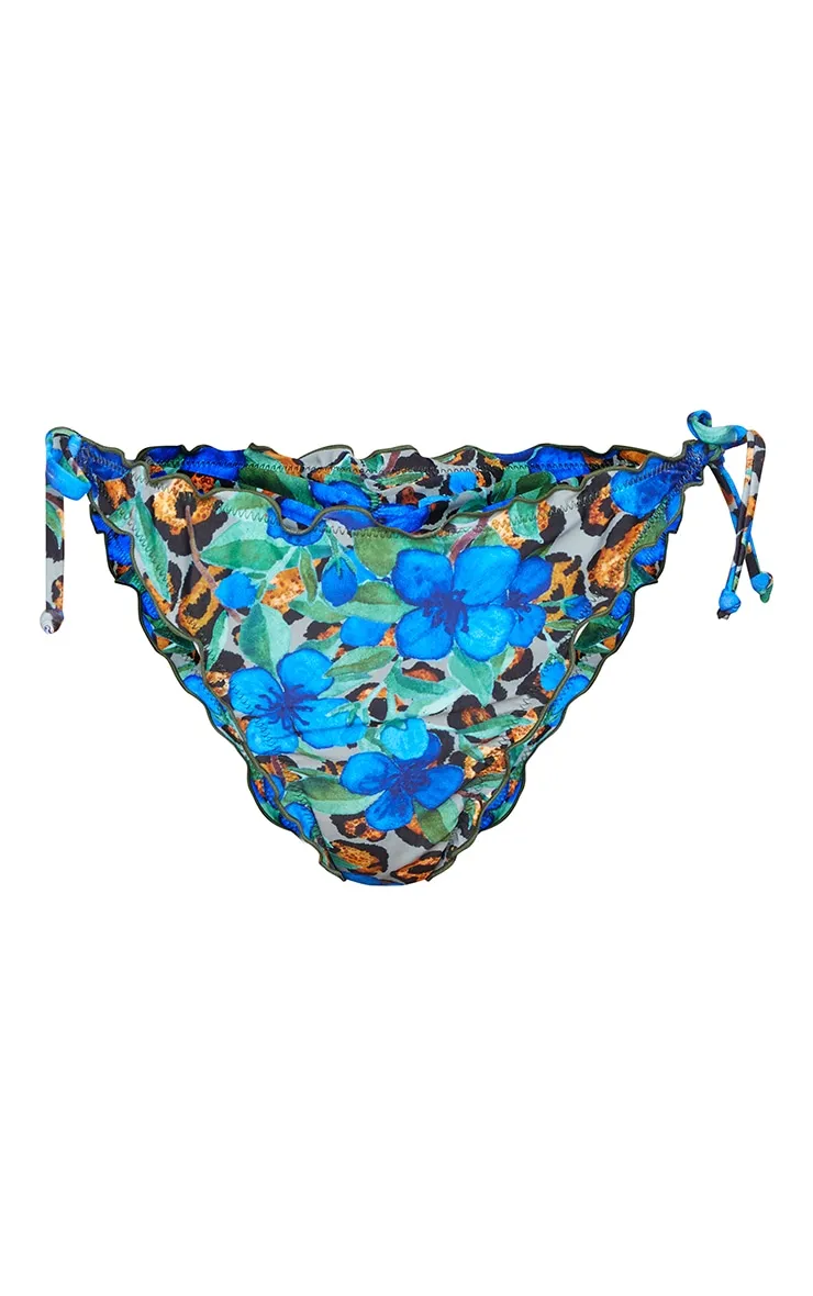 Blue Floral Animal Frill Edge Ruched Back Bikini Bottom sold by Pretty Little Thing product image thumbnail 5