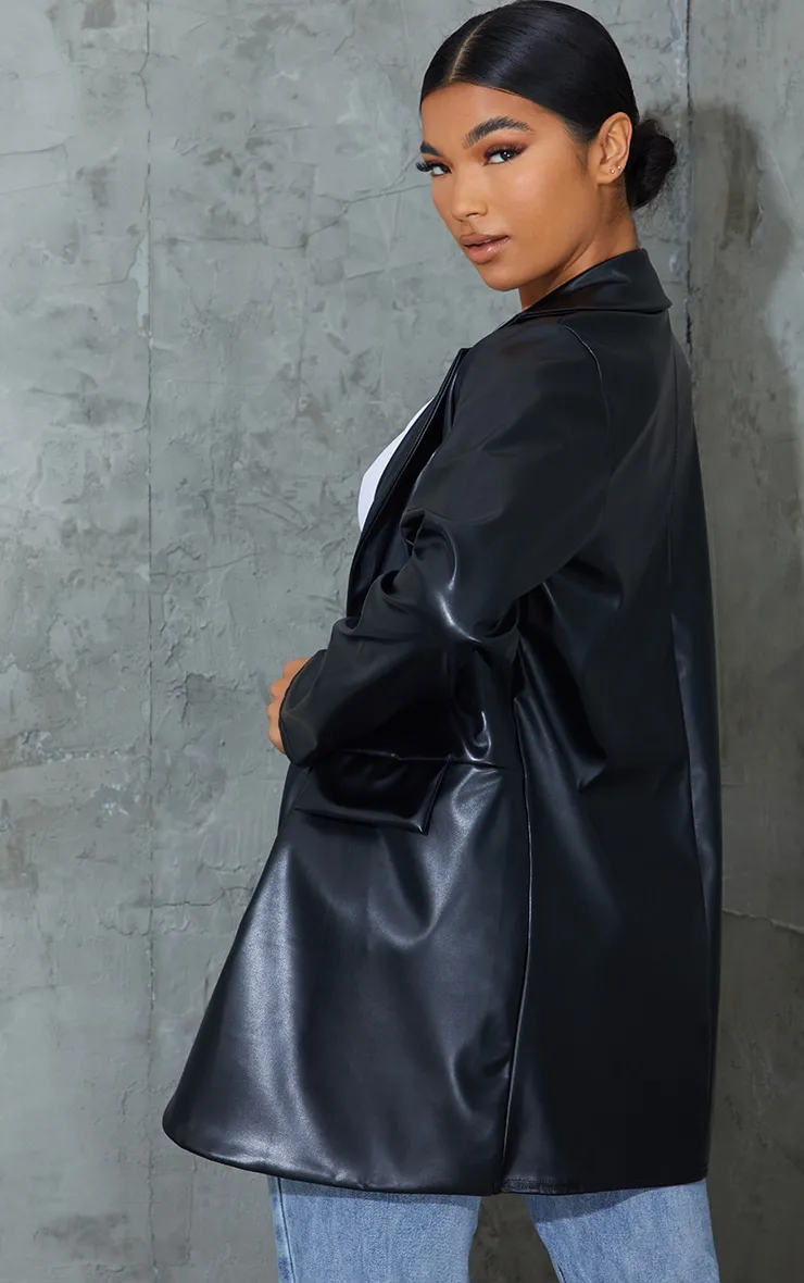 Black PU Pocket Look Double Button Blazer sold by Pretty Little Thing product image thumbnail 2