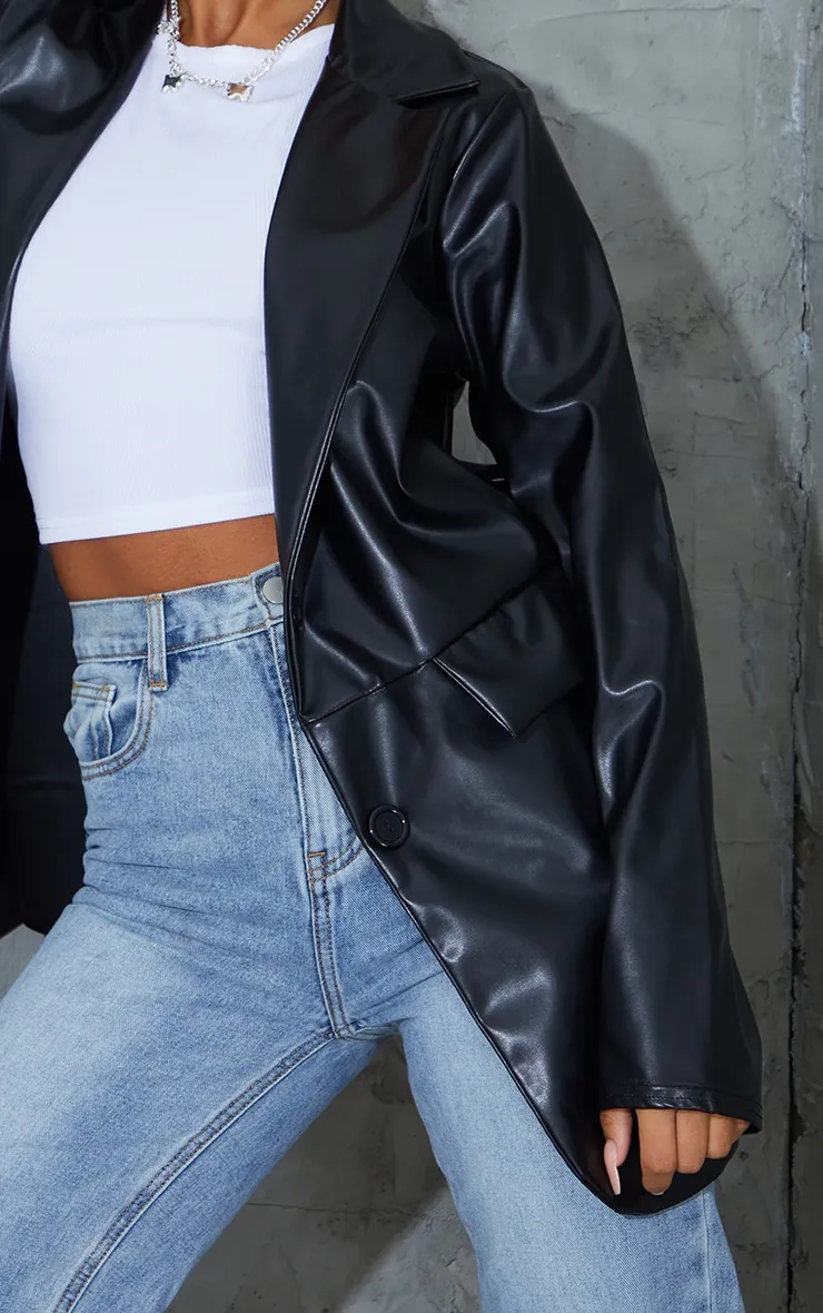 Black PU Pocket Look Double Button Blazer sold by Pretty Little Thing product image thumbnail 4