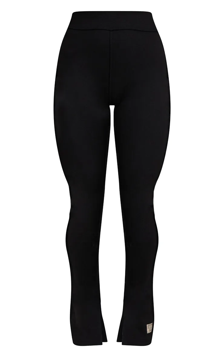 PRETTYLITTLETHING Black Badge Structured Rib Split Hem Flare Trousers sold by Pretty Little Thing product image thumbnail 5
