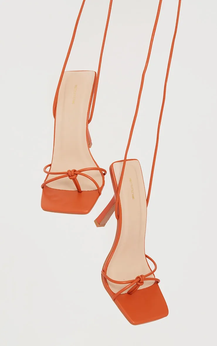Orange PU Square Knot Detail Toe Thong Lace Up High Heeled Sandals sold by Pretty Little Thing product image thumbnail 3