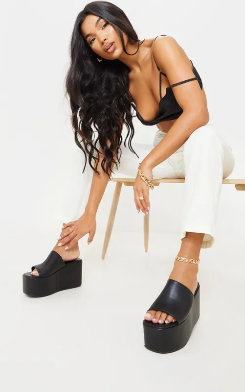 Black PU Square Toe Platform Mules sold by Pretty Little Thing