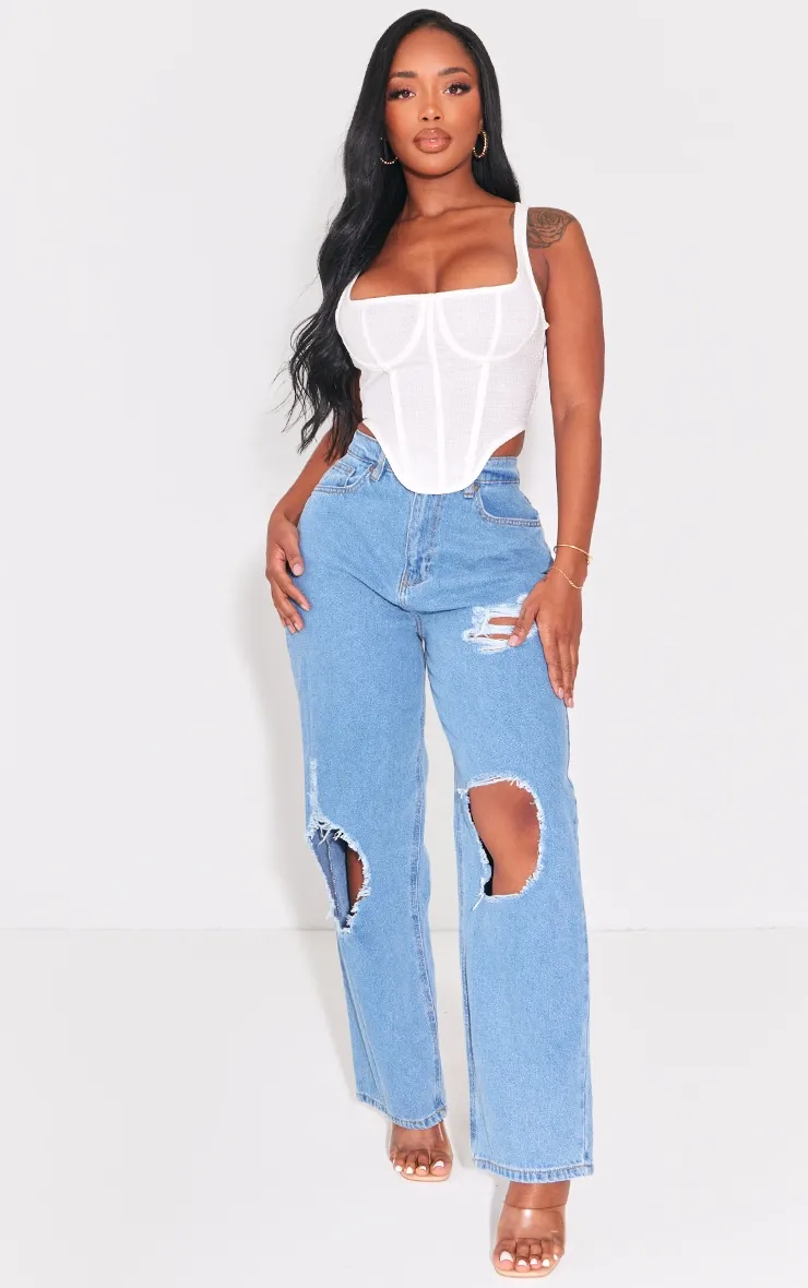 PRETTYLITTLETHING Shape Light Blue High Waist Ripped Wide Leg Jeans sold by Pretty Little Thing