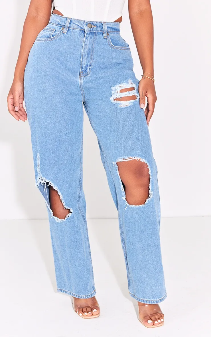PRETTYLITTLETHING Shape Light Blue High Waist Ripped Wide Leg Jeans sold by Pretty Little Thing product image thumbnail 2