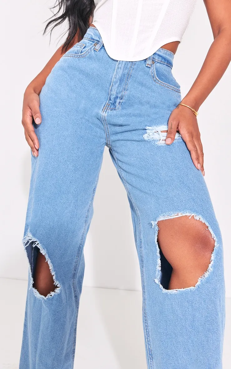 PRETTYLITTLETHING Shape Light Blue High Waist Ripped Wide Leg Jeans sold by Pretty Little Thing product image thumbnail 4