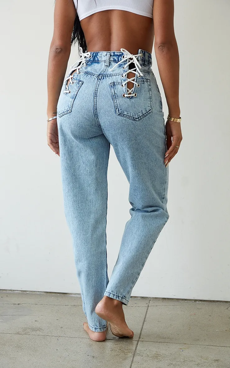 Shape Vintage Wash Lace Up Detail Straight Leg Jeans sold by Pretty Little Thing product image thumbnail 3