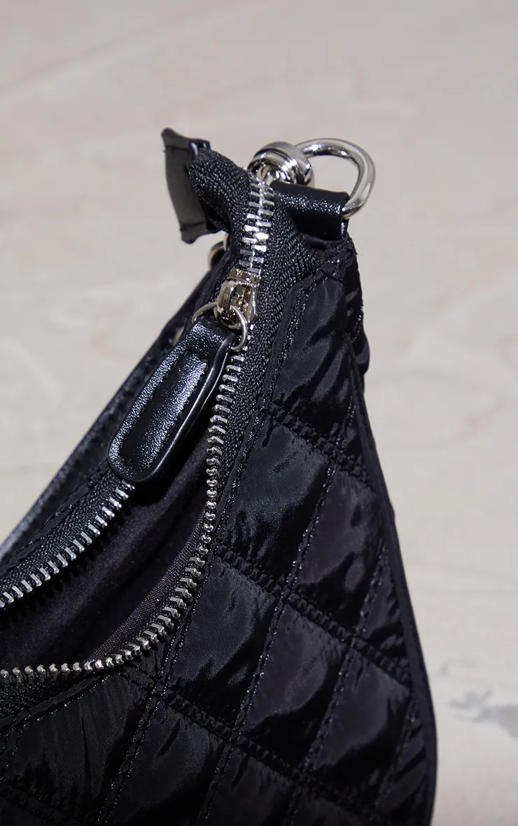 Black Quilted Silver Chain Detail Shoulder Bag sold by Pretty Little Thing product image thumbnail 4