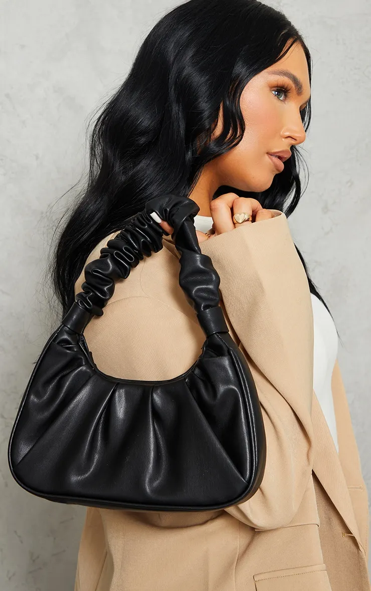 Black Extreme Ruched Handle Shoulder Bag sold by Pretty Little Thing