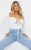 White Slinky Long Sleeve Lace Up Tie Detail Bodysuit sold by Pretty Little Thing