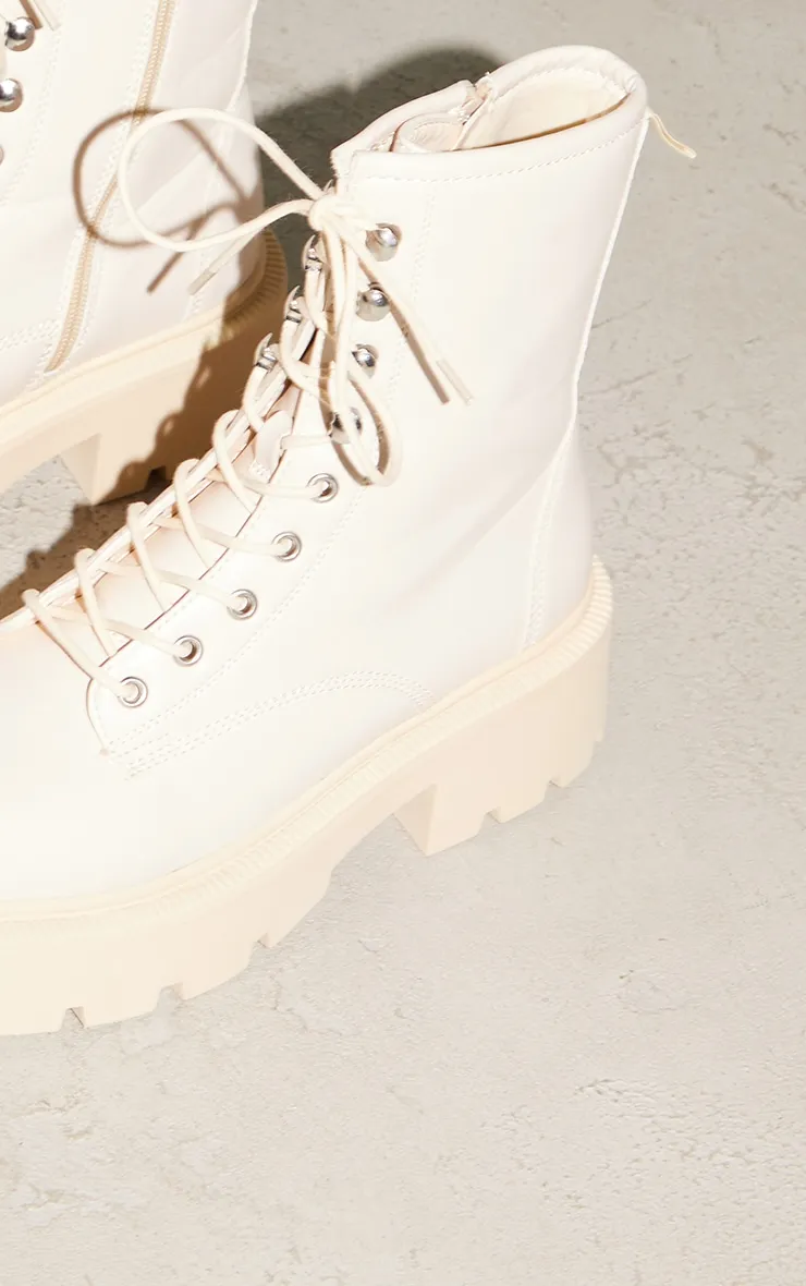Beige Chunky Square Toe Lace Up Hiker Biker Boots sold by Pretty Little Thing product image thumbnail 4