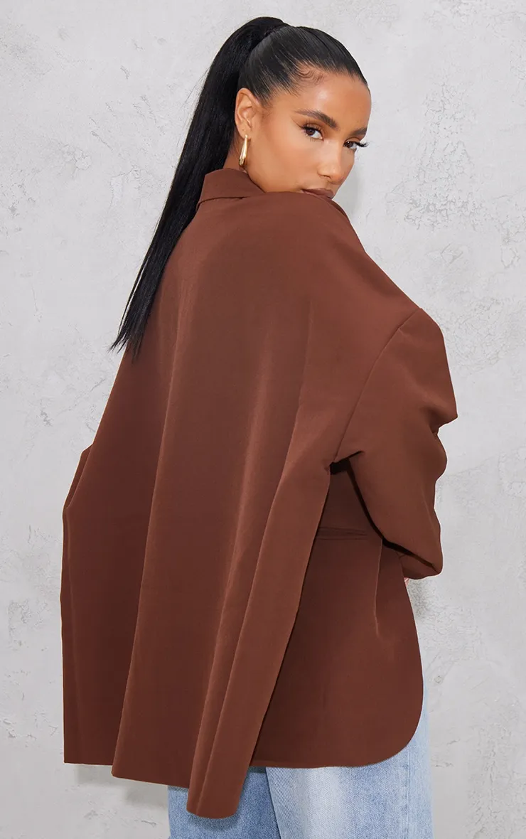 Chocolate Woven Drop Shoulder Oversized Dad Blazer sold by Pretty Little Thing product image thumbnail 2
