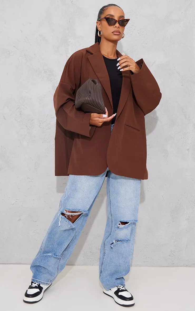 Chocolate Woven Drop Shoulder Oversized Dad Blazer sold by Pretty Little Thing product image thumbnail 3