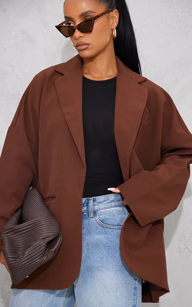 Chocolate Woven Drop Shoulder Oversized Dad Blazer sold by Pretty Little Thing product image thumbnail 4