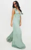 Sage Green Linen Look Plunge Tiered Wide Leg Jumpsuit sold by Pretty Little Thing