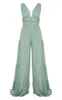 Sage Green Linen Look Plunge Tiered Wide Leg Jumpsuit sold by Pretty Little Thing