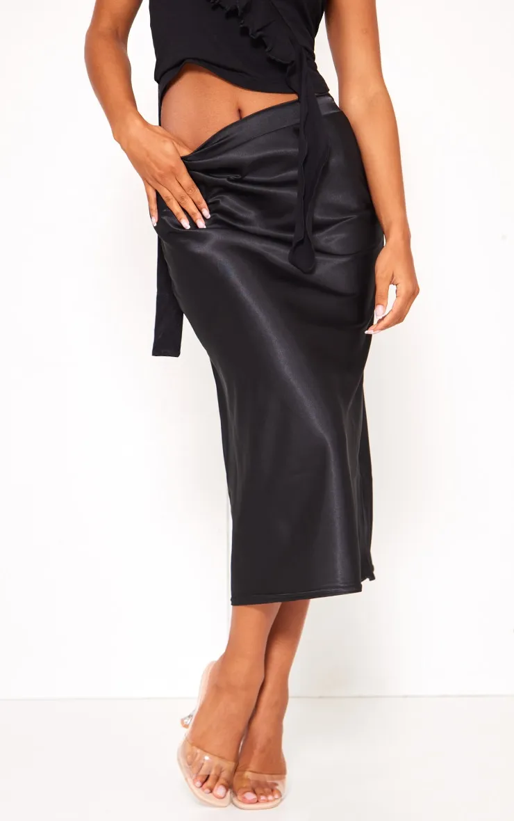 Black Satin Bias Cut Midi Skirt sold by Pretty Little Thing product image thumbnail 2