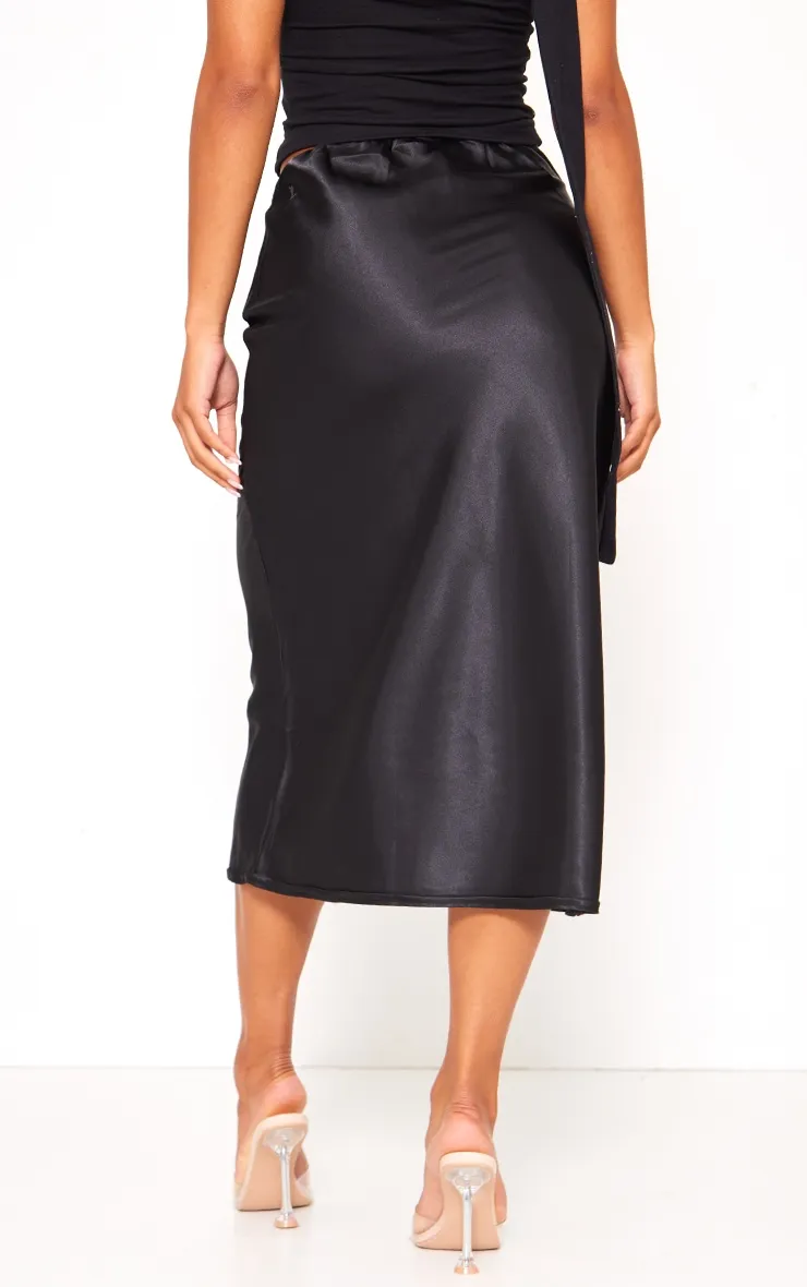 Black Satin Bias Cut Midi Skirt sold by Pretty Little Thing product image thumbnail 3