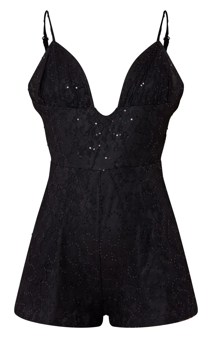 Black Strappy Lace Sequin Playsuit sold by Pretty Little Thing product image thumbnail 5