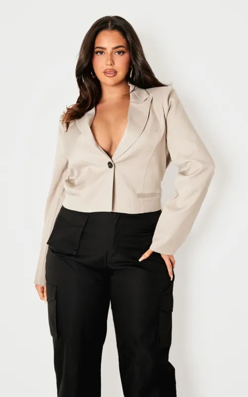 Plus Sand Patch Pocket Cropped Detail Boxy Blazer sold by Pretty Little Thing
