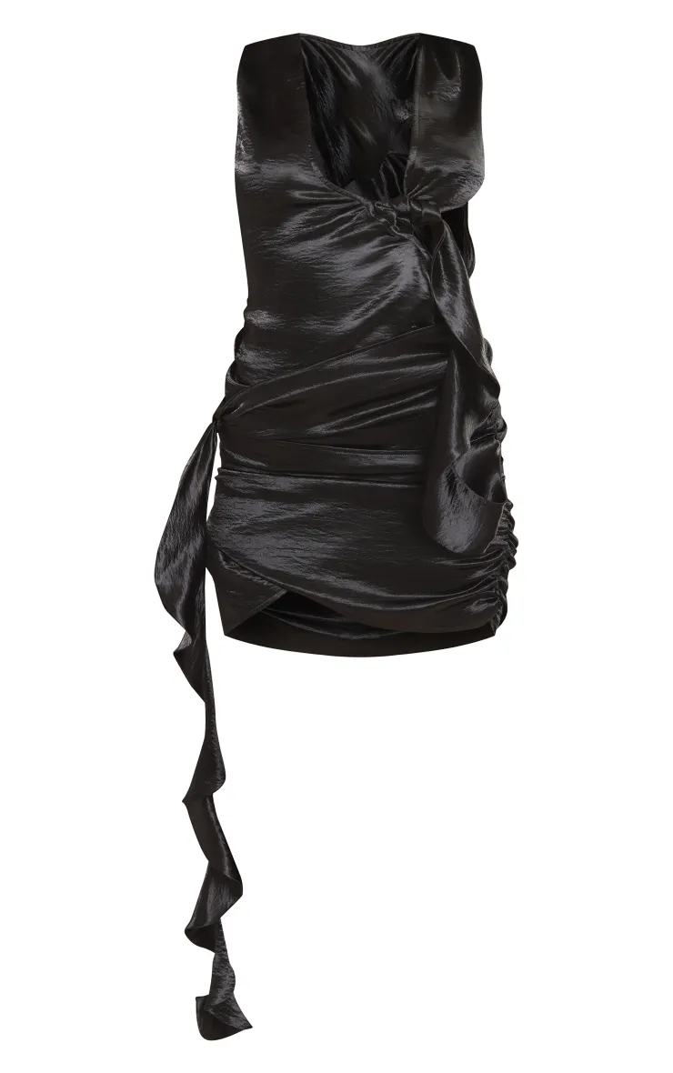 Black Hammered Satin Knot Drape Detail Bodycon Dress sold by Pretty Little Thing product image thumbnail 5