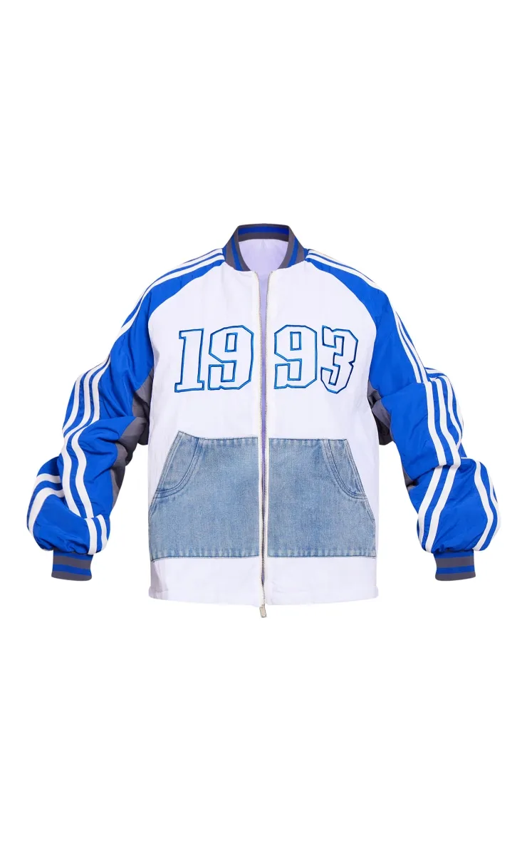 Blue Contrast Denim Pocket Oversized Bomber Jacket sold by Pretty Little Thing product image thumbnail 5