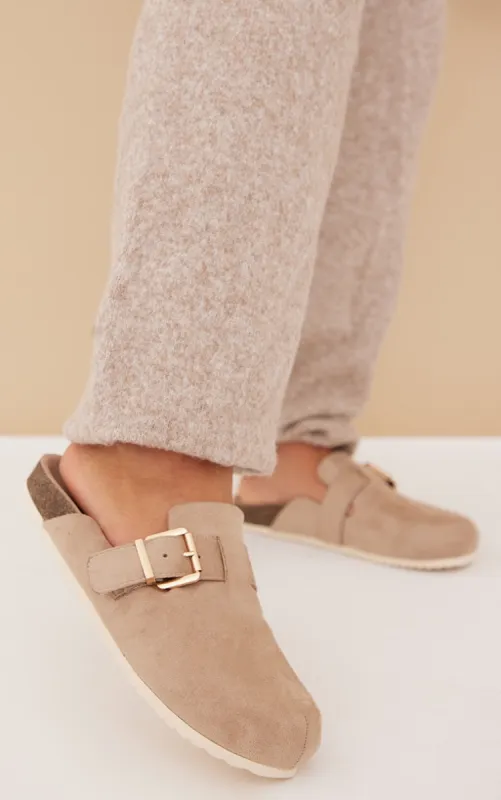 Natural Buckle Detail Faux Suede Mules sold by Pretty Little Thing
