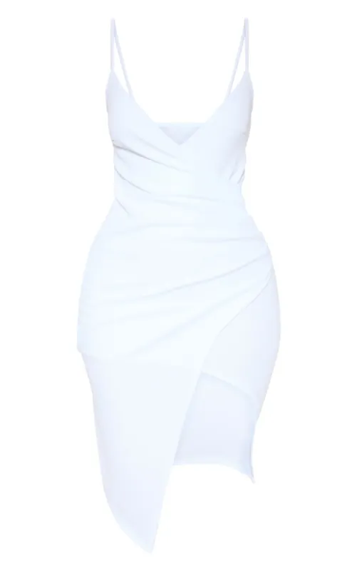 Lauriell White Wrap Front Crepe Midi Dress | Parallel