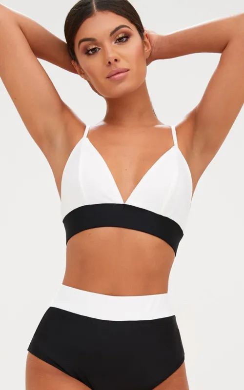 Black Contrast Bikini Top sold by Pretty Little Thing