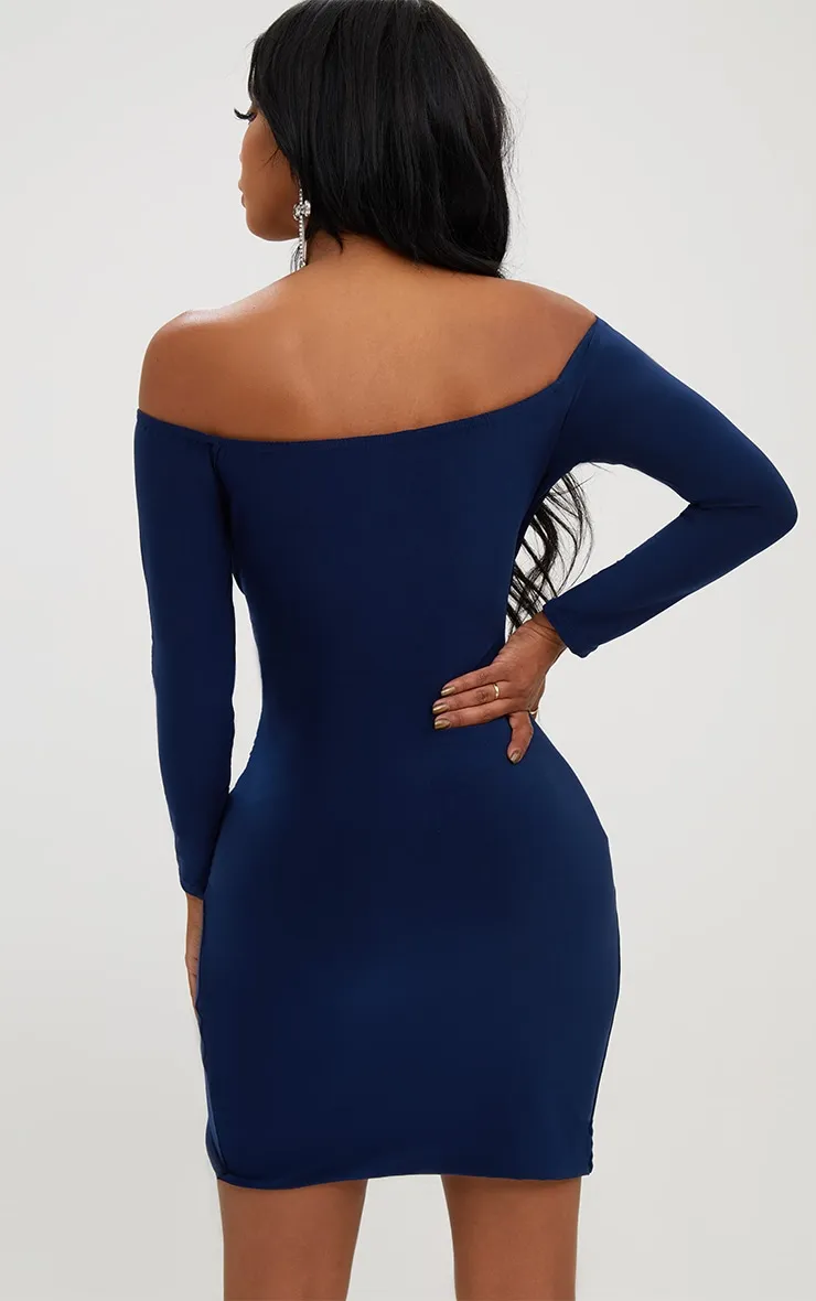 Shape Navy Ruched Bardot Bodycon Dress sold by Pretty Little Thing product image thumbnail 2