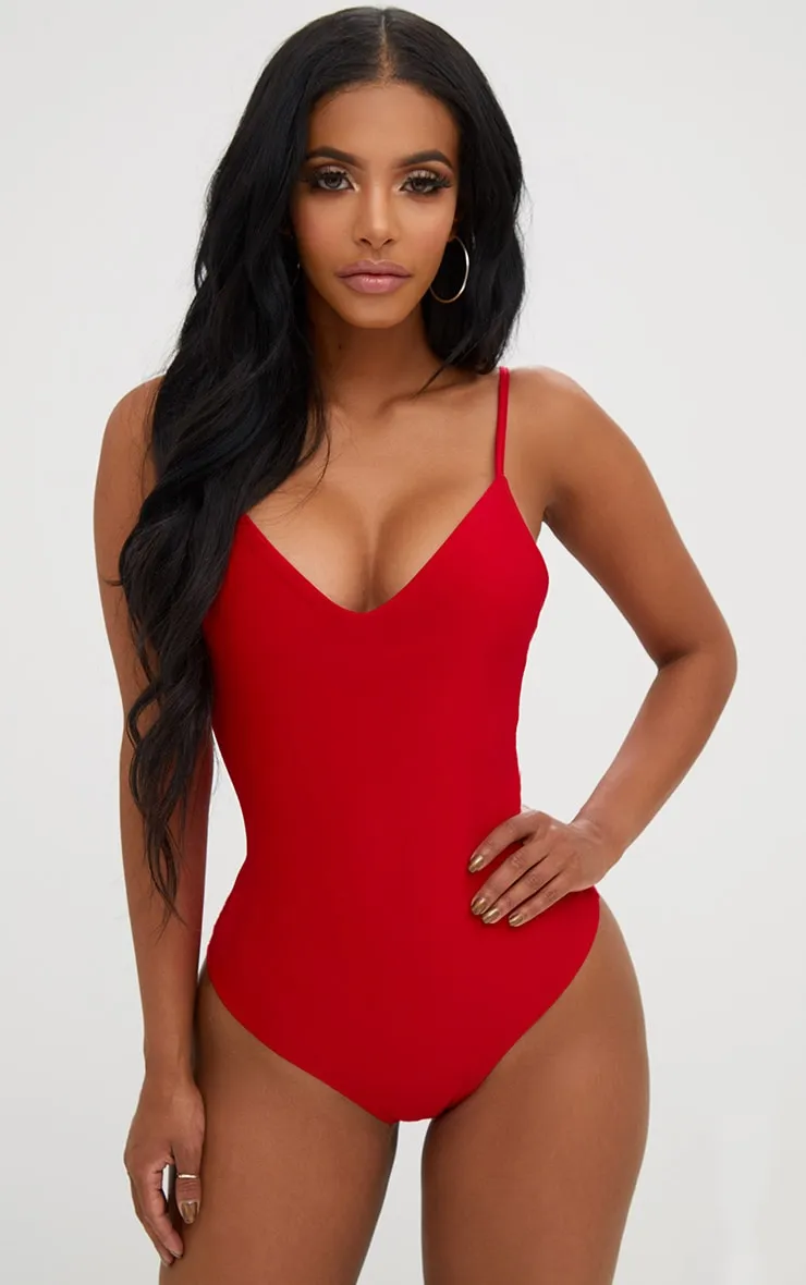Shape Red Slinky Plunge Bodysuit sold by Pretty Little Thing