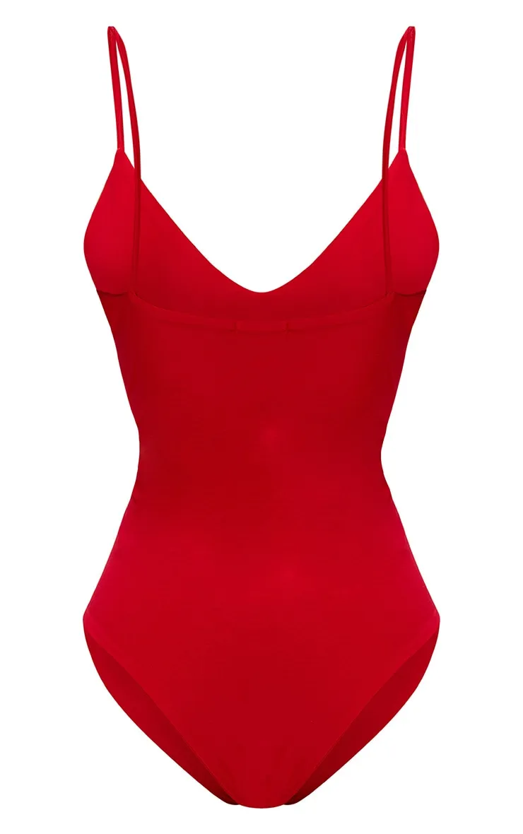 Shape Red Slinky Plunge Bodysuit sold by Pretty Little Thing product image thumbnail 4