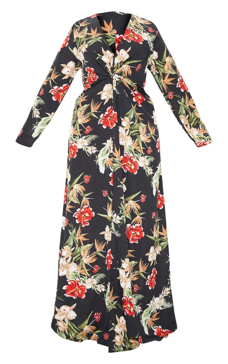 Plus Black Floral Twist Front Maxi Dress sold by Pretty Little Thing product image thumbnail 3
