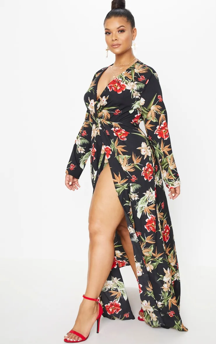 Plus Black Floral Twist Front Maxi Dress sold by Pretty Little Thing product image thumbnail 4