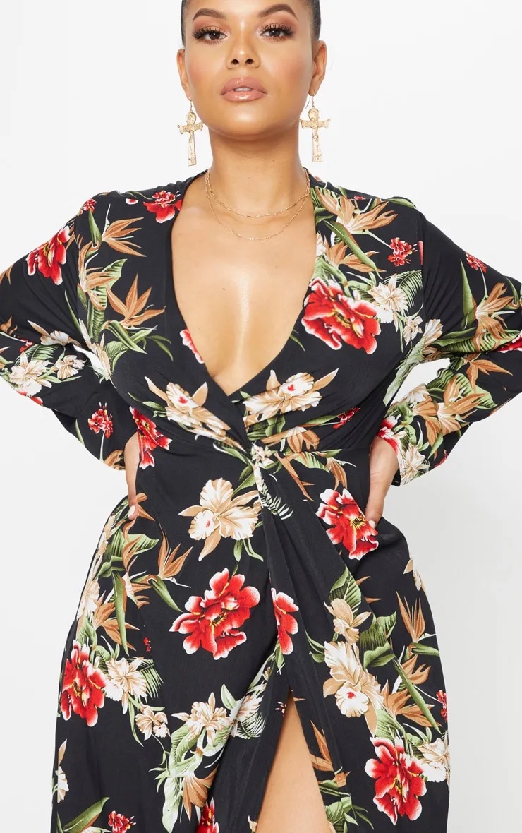 Plus Black Floral Twist Front Maxi Dress sold by Pretty Little Thing product image thumbnail 5