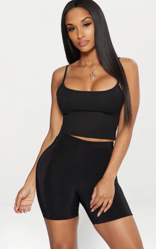 Black Ponte Strappy Crop Top sold by Pretty Little Thing