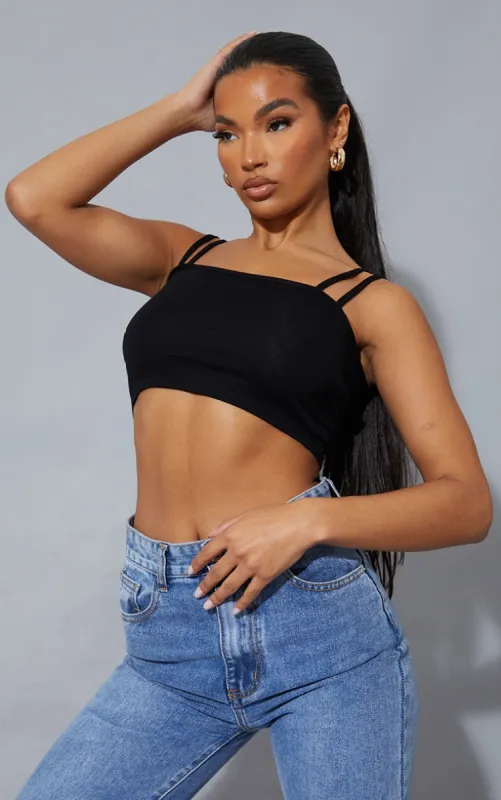 Black Jersey Double Strap Crop Top sold by Pretty Little Thing