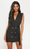 Black Sleeveless Gold Button Detail Blazer Dress sold by Pretty Little Thing