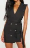 Black Sleeveless Gold Button Detail Blazer Dress sold by Pretty Little Thing