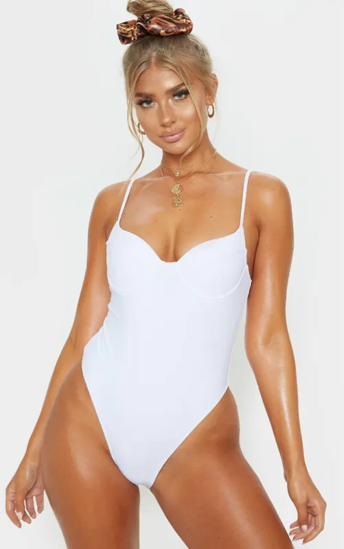 White Basic Cupped Swimsuit sold by Pretty Little Thing