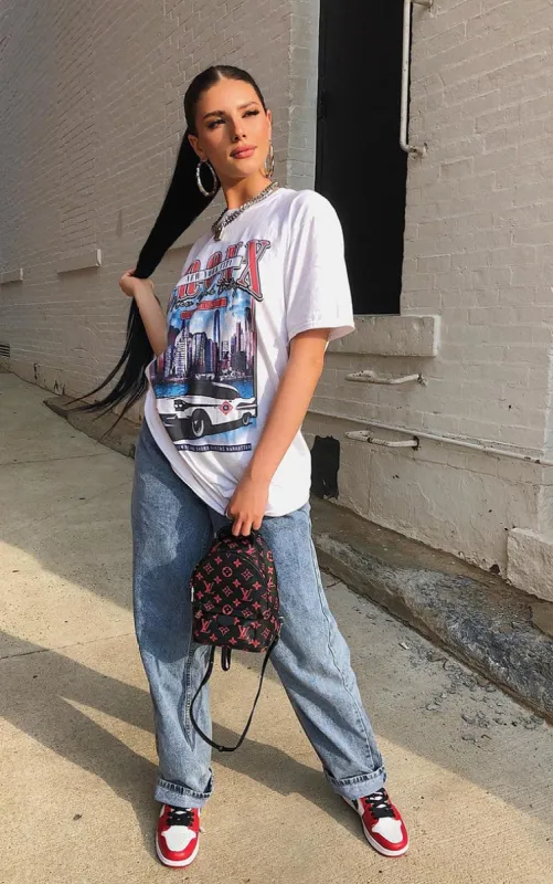 White Vintage Police Print Oversized T Shirt sold by Pretty Little Thing