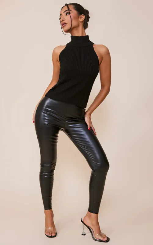 Petite Black Stretch PU Leggings sold by Pretty Little Thing