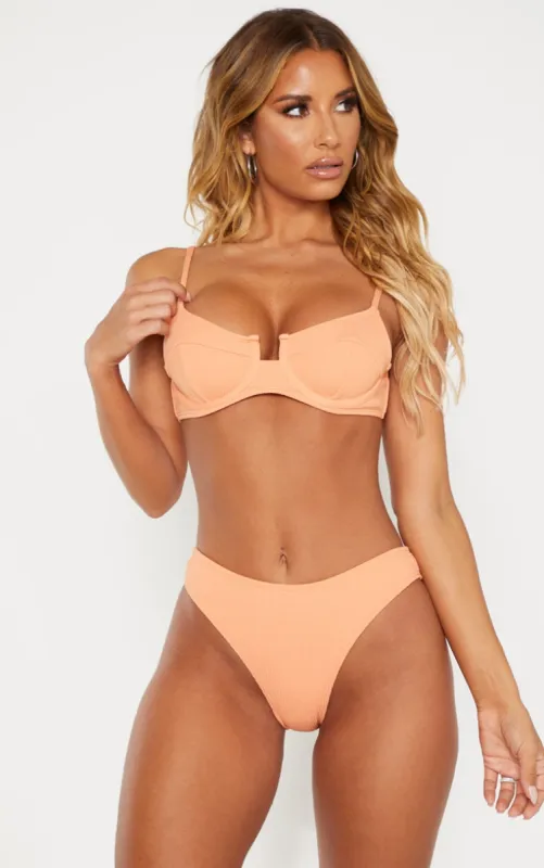 Peach Underwired Crinkle Bikini Top sold by Pretty Little Thing