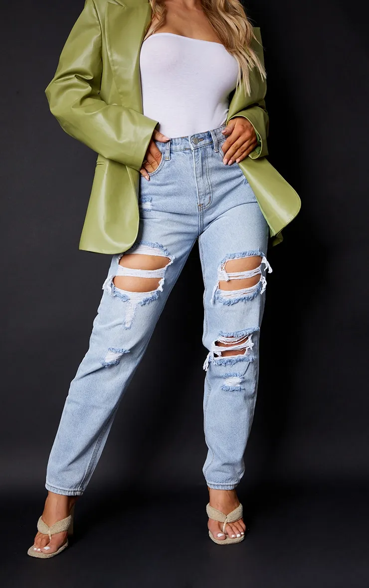 PRETTYLITTLETHING Light Wash Ripped Mom Jeans sold by Pretty Little Thing product image thumbnail 2